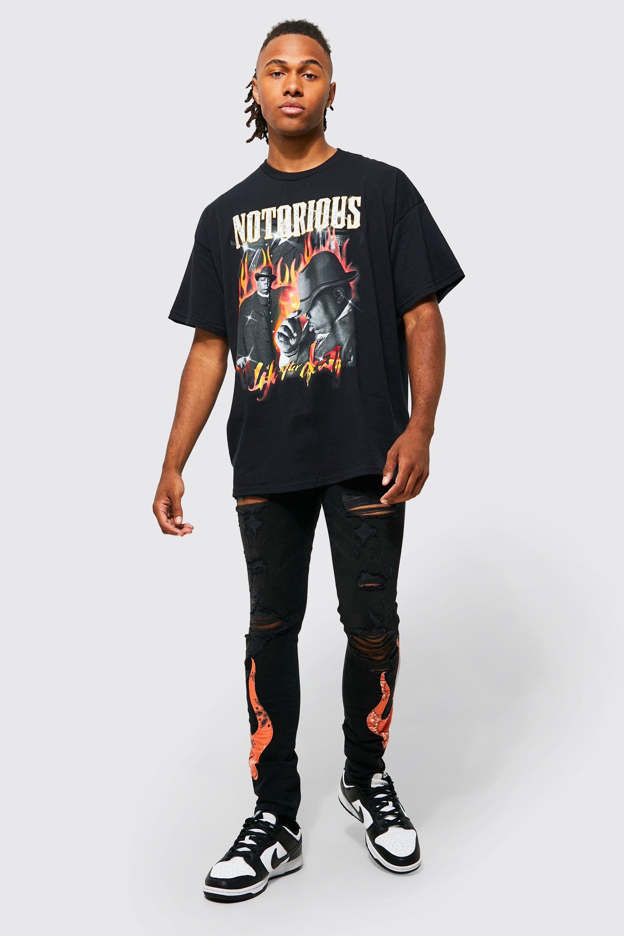 Skinny Stretch Bandana Flame Ripped Jeans boohoo